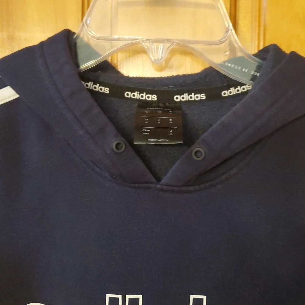Adidas Men's Essentials 3-Stripes Pullover‎ Fleece Hoodie Navy Blue Size Medium